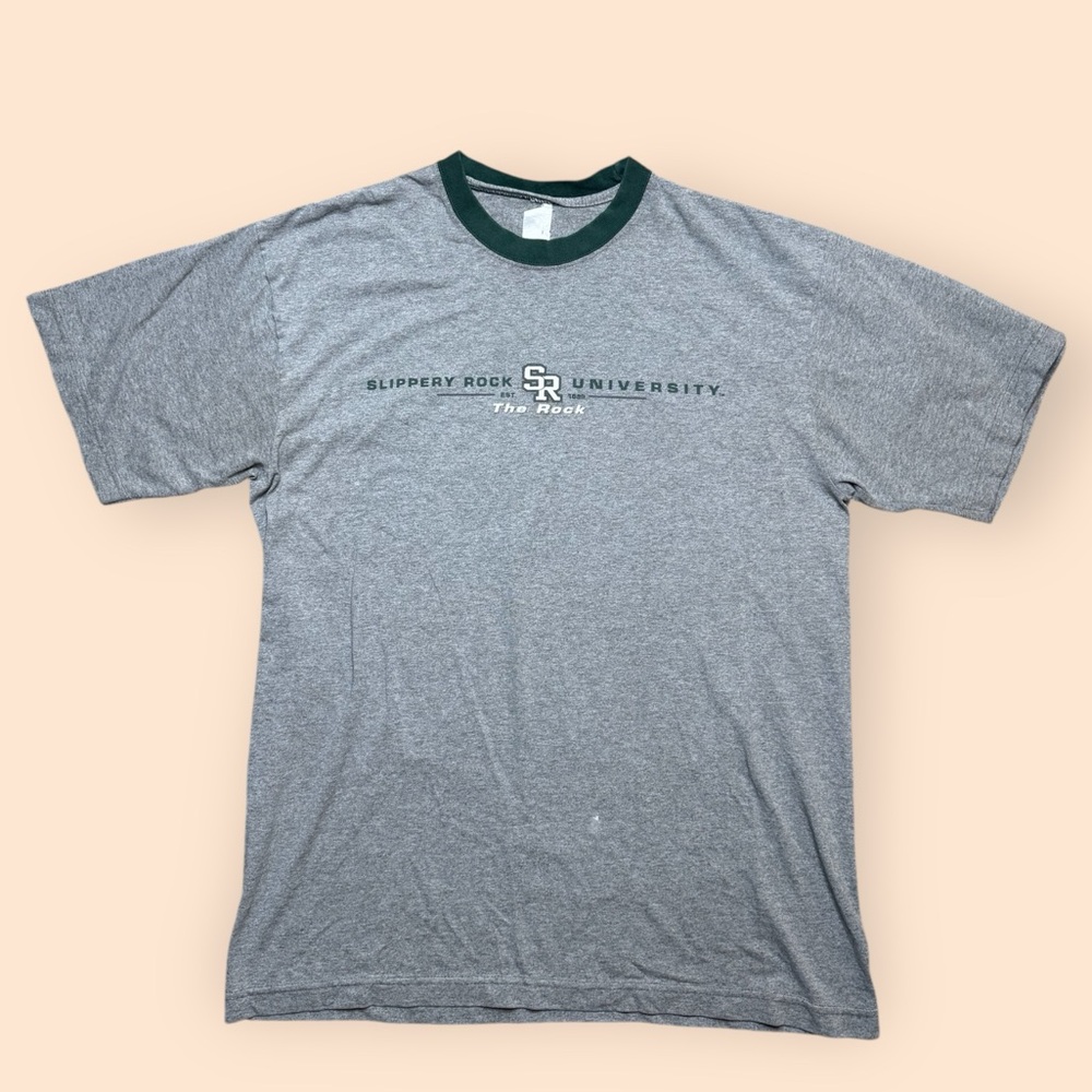 Vintage Slippery Rock University Y2K Ringer T Shirt Gray Men’s XL Vtg 2000s